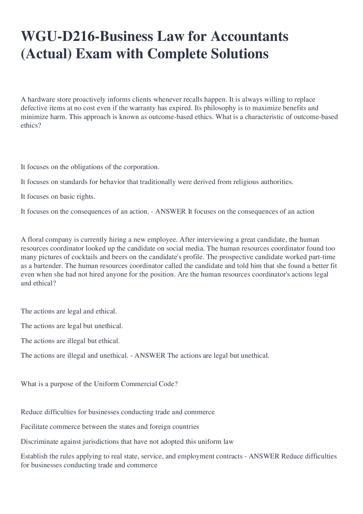 Preview image for WGU-D216-Business Law for Accountants (Actual) Exam with Complete Solutions